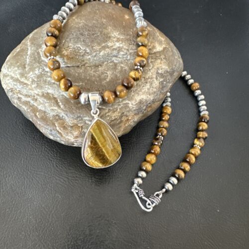 Southwestern Coffee Brown Tiger's Eye Pendant Necklace | Sterling Silver | 15864