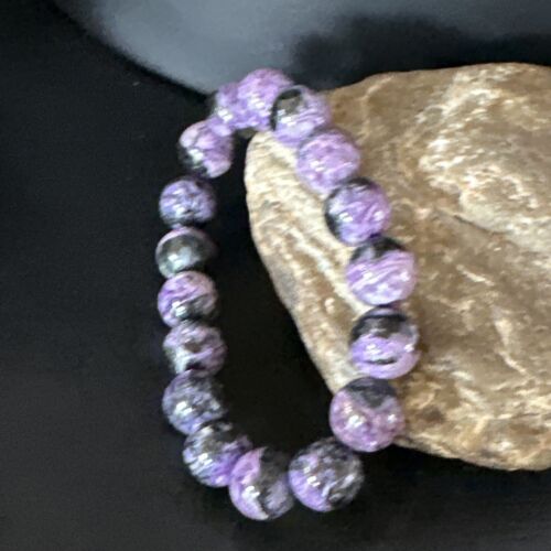 Navajo Purple Sugilite Stretch Bead Bracelet | 12mm | Sterling Silver | Authentic Native American Handmade | 15238