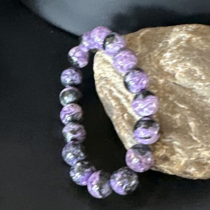 Navajo Purple Sugilite Stretch Bead Bracelet | 12mm | Sterling Silver | Authentic Native American Handmade | 15238