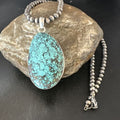 Men's Navajo Blue Spiderweb Turquoise Pendant Necklace | Sterling Silver | Authentic Native American Handmade | 16194