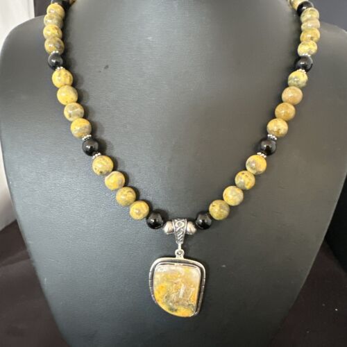 Navajo Bumblebee Jasper Pendant Necklace | Sterling Silver | Native American Handmade | 16015