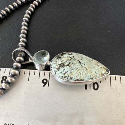 Navajo Women's Dry Creek Turquoise Topaz Pendant Necklace | Sterling Silver | 16308