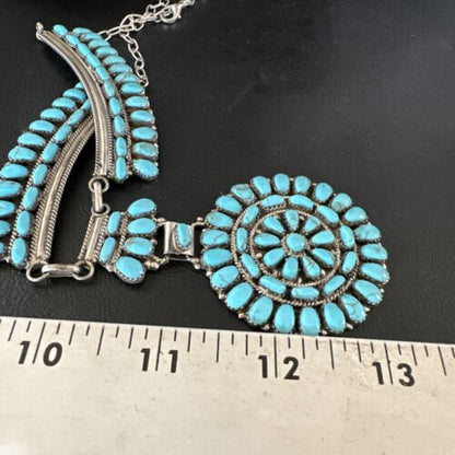 Navajo Blue Turquoise Choker Necklace | Sterling Silver | 17" | Authentic Native American Handmade | 15906
