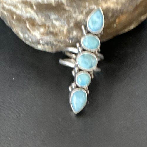 Navajo Blue Larimar Multi-Stone Ring | Authentic Native American Sterling Silver | Multi-Stone | Sz 9.5 | 15974