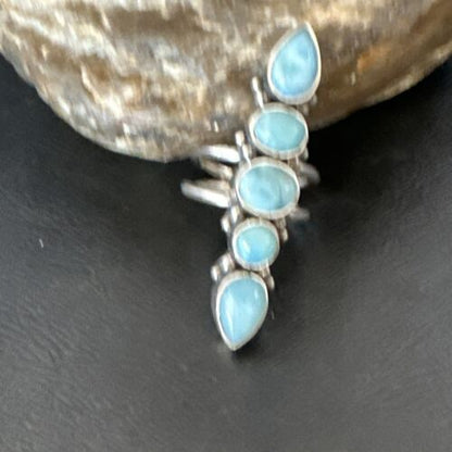 Navajo Blue Larimar Multi-Stone Ring | Authentic Native American Sterling Silver | Multi-Stone | Sz 9.5 | 15974