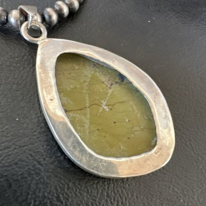 Men's Navajo Green Turquoise Pendant Necklace | Sterling Silver | Authentic Native American Handmade | 16276