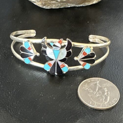 Zuni Thunderbird Bracelet | Sterling Silver Multi-Stone Inlay | Turquoise | Authentic Native American Jewelry | 15056
