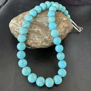 Navajo Blue Robin's Egg Turquoise Necklace | Sterling Silver | 18" | 10mm | Authentic Native American Handmade | 17348