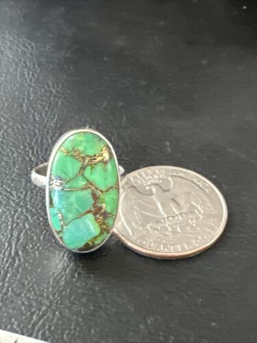 Navajo Green Mojave Turquoise Ring | Sterling Silver | Sz 7 | Authentic Native American Handmade | 15595