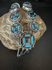 Navajo Sterling Silver Turquoise Onyx Choker Necklace | Inlay Pendant | 18" | 15535