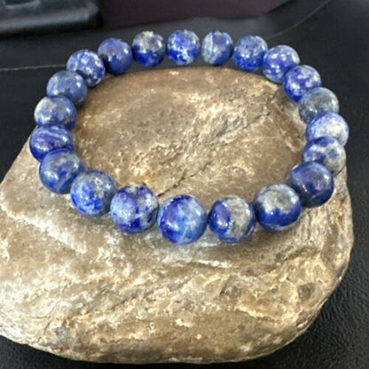 Women's Blue Denim Lapis Lazuli Stretch Bead Bracelet | 9mm | 7.5" | 16489