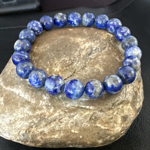 Women's Blue Denim Lapis Lazuli Stretch Bead Bracelet | 9mm | 7.5" | 16489