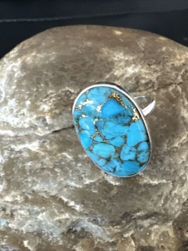 Navajo Blue Mojave Turquoise Ring | Sterling Silver | Adjustable Sz 7 | Authentic Native American Handmade | 15715