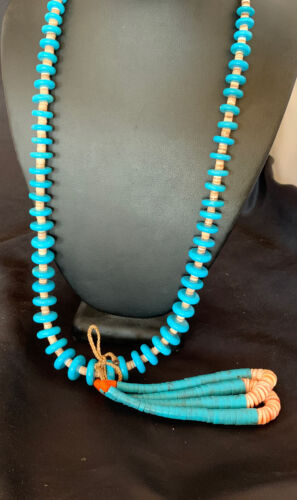 Santo Domingo Spiny Oyster Blue Turquoise Shell Jacla Necklace | 26" | Authentic Native American Handmade | 12514