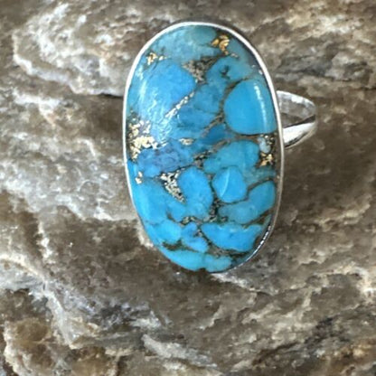 Navajo Blue Mojave Turquoise Ring | Sterling Silver | Sz 10 | Authentic Native American Handmade | 16053