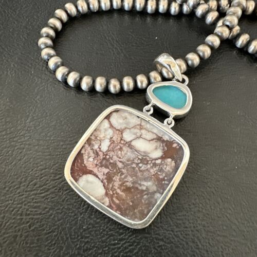 Men's Wild Horse & Blue Kingman Turquoise Necklace | Sterling Silver SW Pendant | 17320
