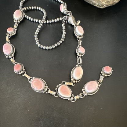 Navajo Pink Conch Lariat Necklace | Sterling Silver Pendant | 30" | Authentic Native American Handmade | 15869