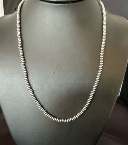 Navajo Pearl Sterling Silver Saucer Bead Necklace | Hand Strung | 4mm | 20" | Authentic Native American | 60420
