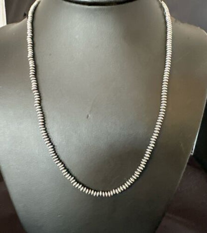 Navajo Pearl Sterling Silver Saucer Bead Necklace | Hand Strung | 4mm | 20" | Authentic Native American | 60420