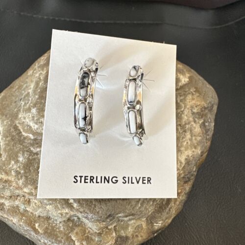 White Buffalo Turquoise Earrings | Sterling Silver | Southwestern Handmade | 1" | 16743
