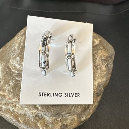 White Buffalo Turquoise Earrings | Sterling Silver | Southwestern Handmade | 1" | 16743