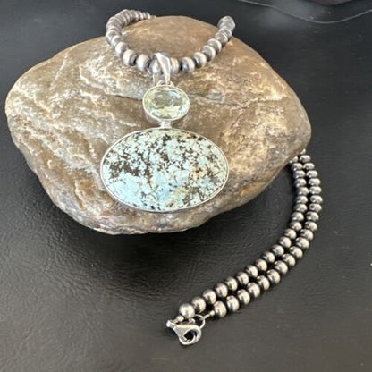 Navajo Dry Creek Turquoise Topaz Pendant Necklace | Sterling Silver | Authentic Native American Handmade | 16317