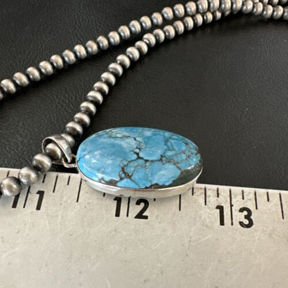 Navajo Blue Spiderweb Turquoise Pendant Necklace | Sterling Silver | Authentic Native American Handmade | 17021