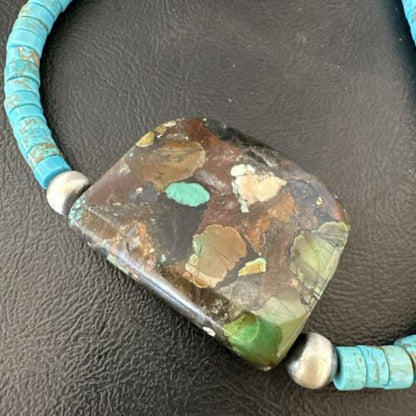 Navajo SpiderWeb Turquoise Heishi Pearls Necklace | Sterling Silver | 20" | Authentic Native American Handmade | 17035