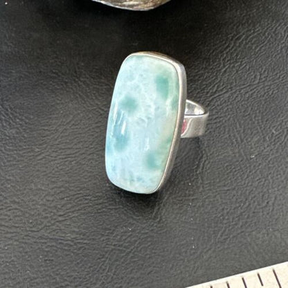 Navajo Blue Larimar Ring | Sterling Silver | Sz 8 | Authentic Native American Handmade | 16604