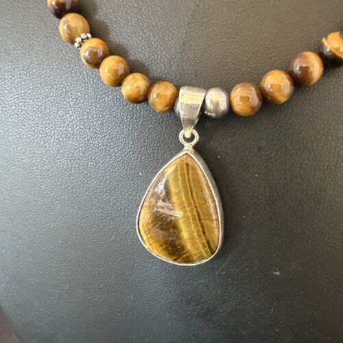 Southwestern Coffee Brown Tiger's Eye Pendant Necklace | Sterling Silver | 15864