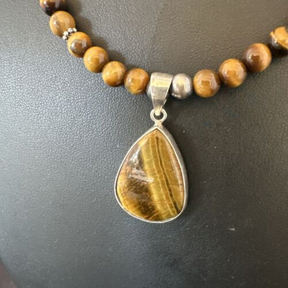 Southwestern Coffee Brown Tiger's Eye Pendant Necklace | Sterling Silver | 15864