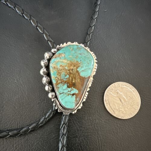 Men's Blue Turquoise #8 Bolo Tie | Navajo Sterling Silver | Authentic Native American Handmade | 16810