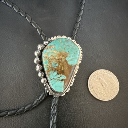 Men's Blue Turquoise #8 Bolo Tie | Navajo Sterling Silver | Authentic Native American Handmade | 16810