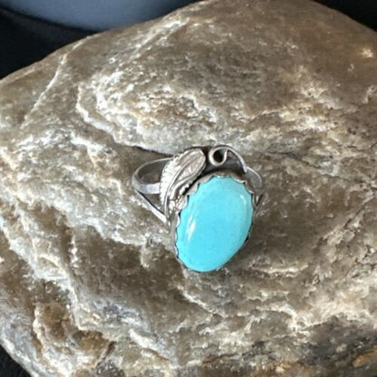 Navajo Blue Kingman Turquoise Ring | Sterling Silver | Sz 8 | Authentic Native American Handmade | 15355