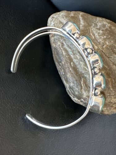 Women's Blue Turquoise 5-Stone Cuff Bracelet | Navajo Sterling Silver | Authentic Native American Jewelry | 16281