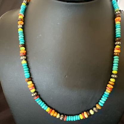 Navajo Blue Turquoise Spiny Oyster Necklace | Sterling Silver | 19" | Authentic Native American Handmade | 17490