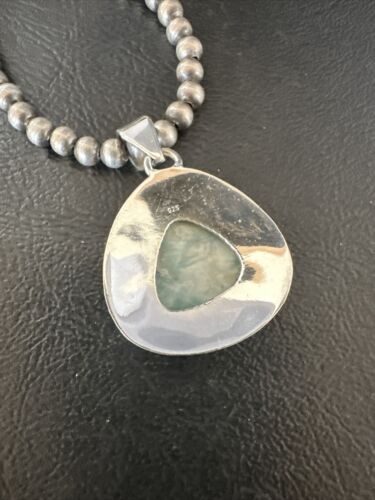 Navajo Blue Larimar Pendant Necklace | Sterling Silver Beads | Authentic Native American Handmade | 17605