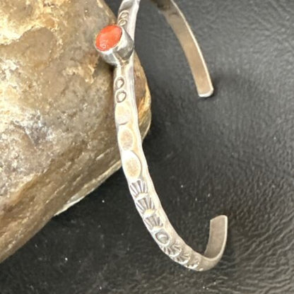 Navajo Coral Old Pawn Children's Bracelet | Sterling Stamped | Handmade | 5.5" | 16658 - Masha USA