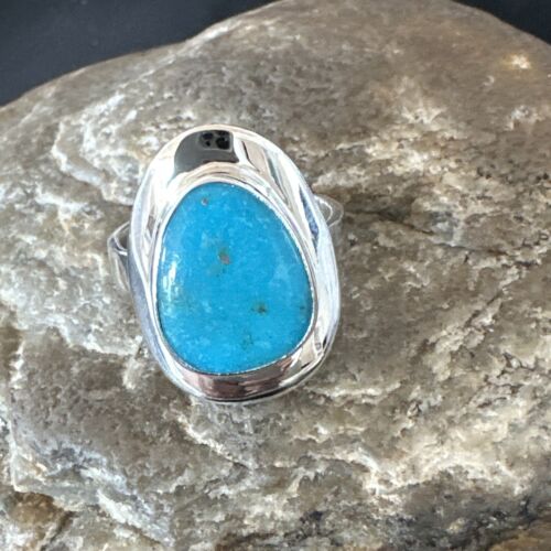 Navajo Blue Kingman Turquoise Ring | Sterling Silver | Sz 9 | Authentic Native American Handmade | 16586