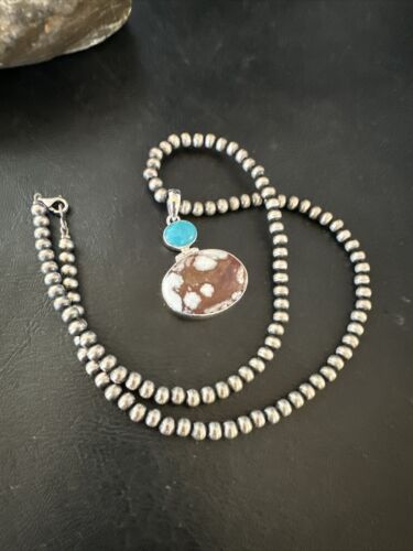 Wild Horse Sterling Silver Necklace | Blue Kingman Turquoise SW Pendant | Multi-Stone | 17306