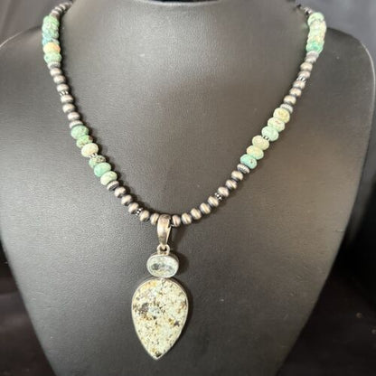 Navajo Green Turquoise Pendant Necklace | Sterling Silver | 21" | Authentic Native American Handmade | 14473