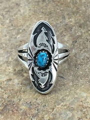 Navajo Kingman Turquoise Ring | Sterling Silver Shadow Box | Sz 6 | Authentic Native American Handmade | 16866