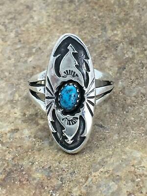 Old Pawn Shadow Box Navajo Sterling Silver Kingman Turquoise Ring Set Size 6 16866