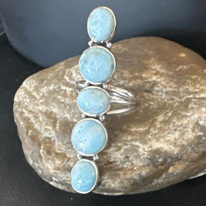 Navajo Blue Larimar Multi-Stone Cluster Ring | Authentic Native American Sterling Silver | Sz 9.5 | 17555