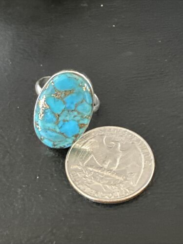 Navajo Blue Mojave Turquoise Ring | Sterling Silver | Adjustable Sz 8 | Authentic Native American Handmade | 15712