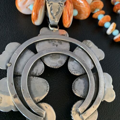 Orange Spiny Turquoise Naja Navajo Pendant Necklace | Sterling Silver | 30" | Authentic Native American Handmade | 14007