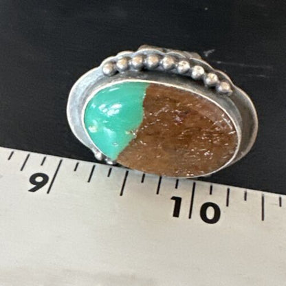 Native American Navajo Green Turquoise Ring | Sterling Silver | Sz 8 | 15917