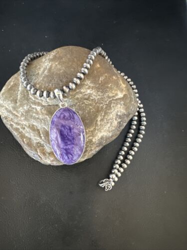 Navajo Pearls Purple Sugilite Pendant Necklace | Sterling Silver Beads | Authentic Native American Handmade | 15514 - Masha USA