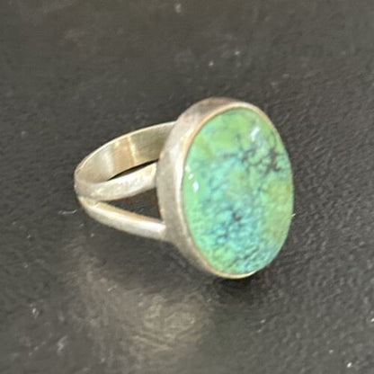 Navajo Green Turquoise Ring | Sterling Silver | Sz 8 | Authentic Native American Handmade | 14751
