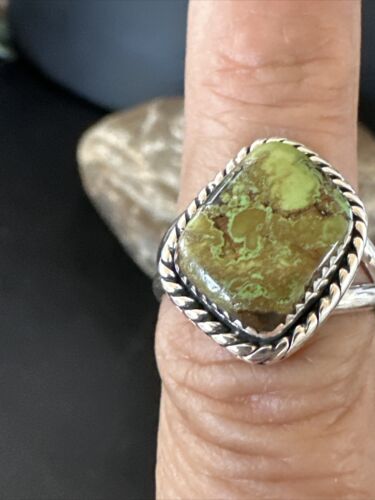 Navajo Green Gaspeite Ring | Sterling Silver | Sz 7 | Authentic Native American Handmade | 16401